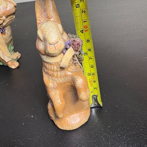 2 Vintage Hand Painted Lic. by brn Glitter Finish Whimsical Rabbits FARMHOUSE - Picture 10 of 10